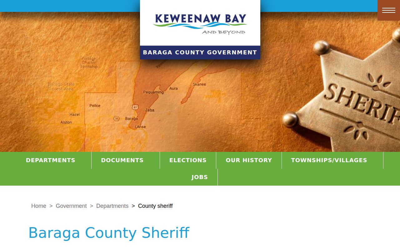 Baraga County Sheriff official jail and booking records page