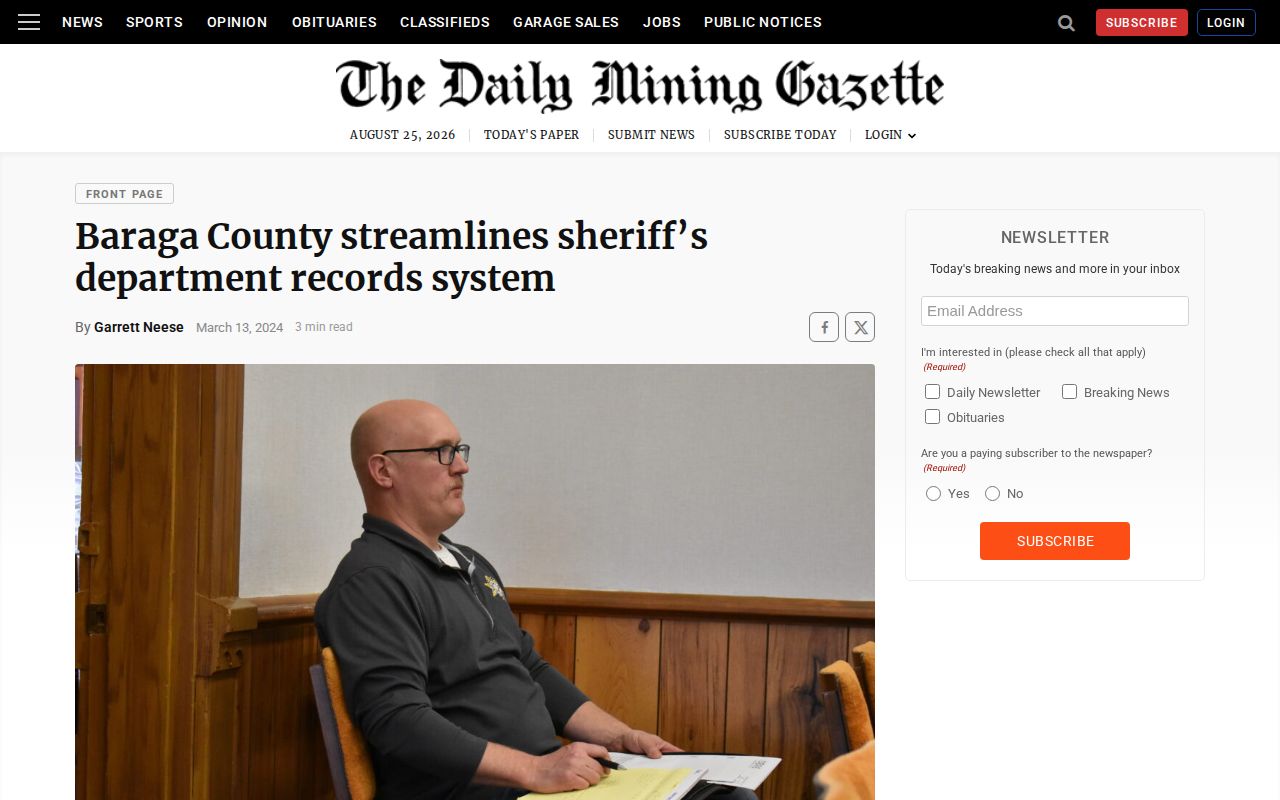 Baraga County sheriff records system crime news report